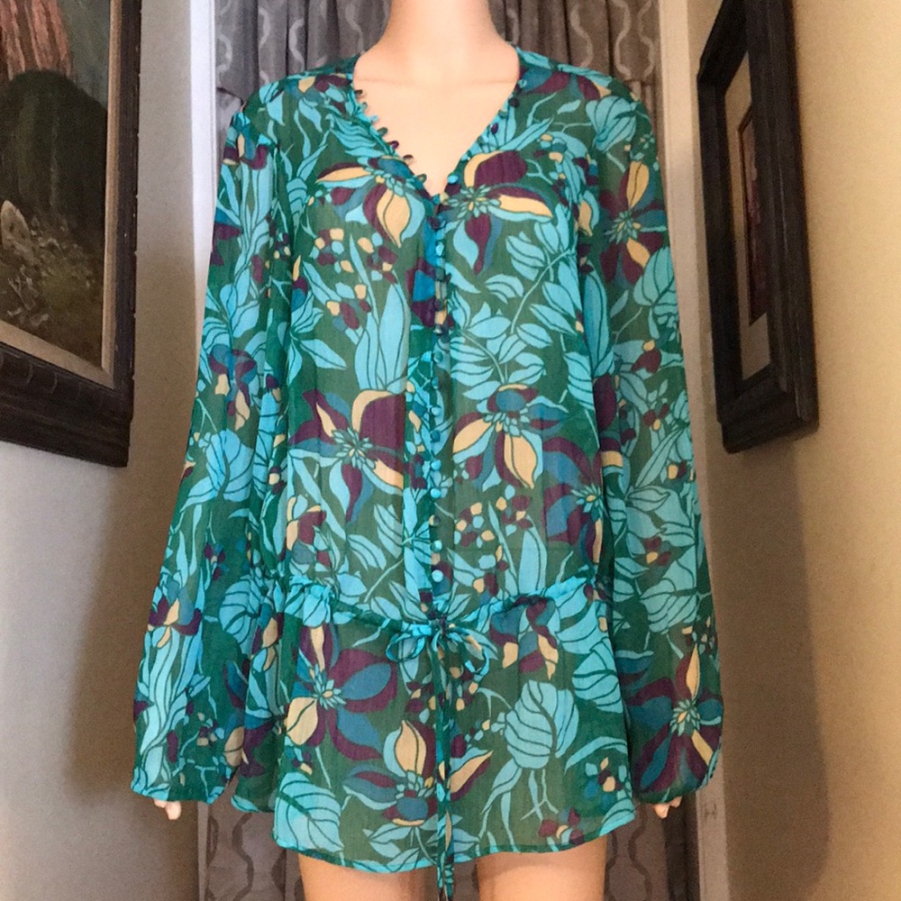 Chadwick's Size XL Polyester Crinkle Grn Tones Top